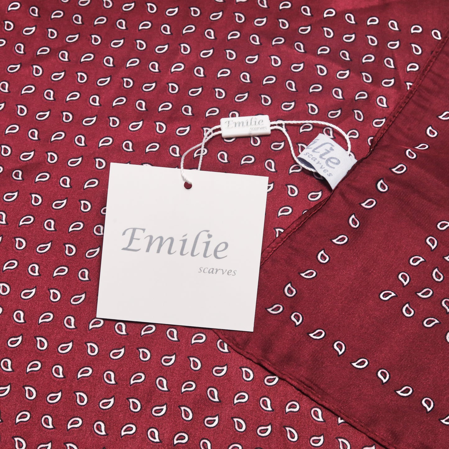 Scarf satin  burgundy  print  square 70 x 70 cm