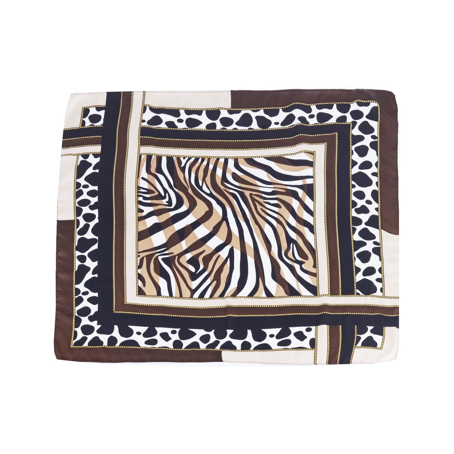 Scarf satin  brown  animal print  square 70 x 70 cm