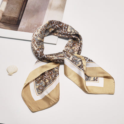 Scarf satin beige square paisley square 70 x 70 cm
