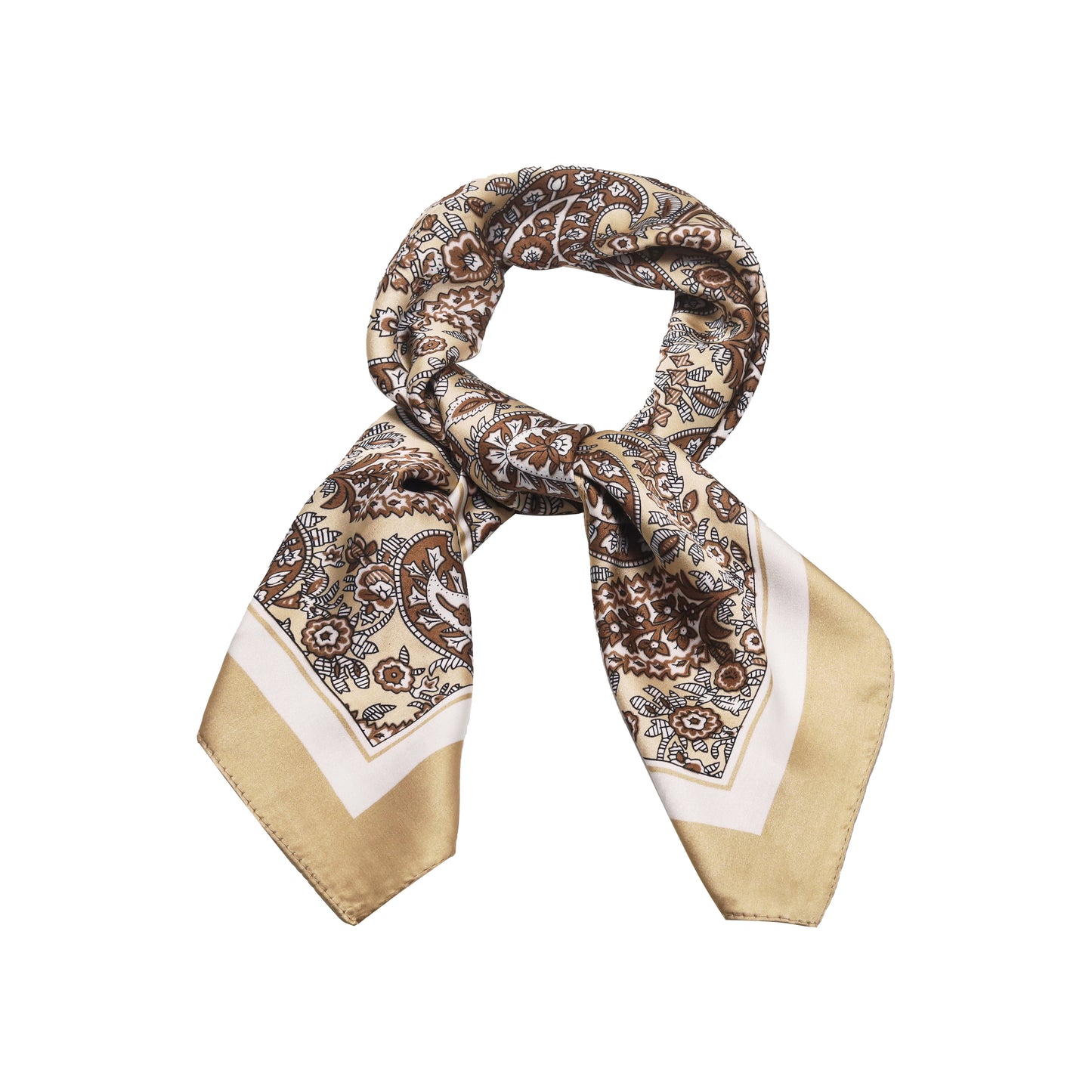 Scarf satin beige square paisley square 70 x 70 cm
