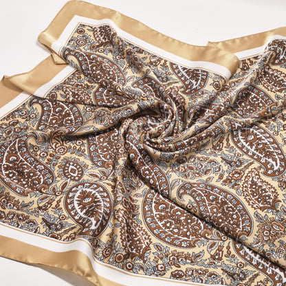 Scarf satin beige square paisley square 70 x 70 cm