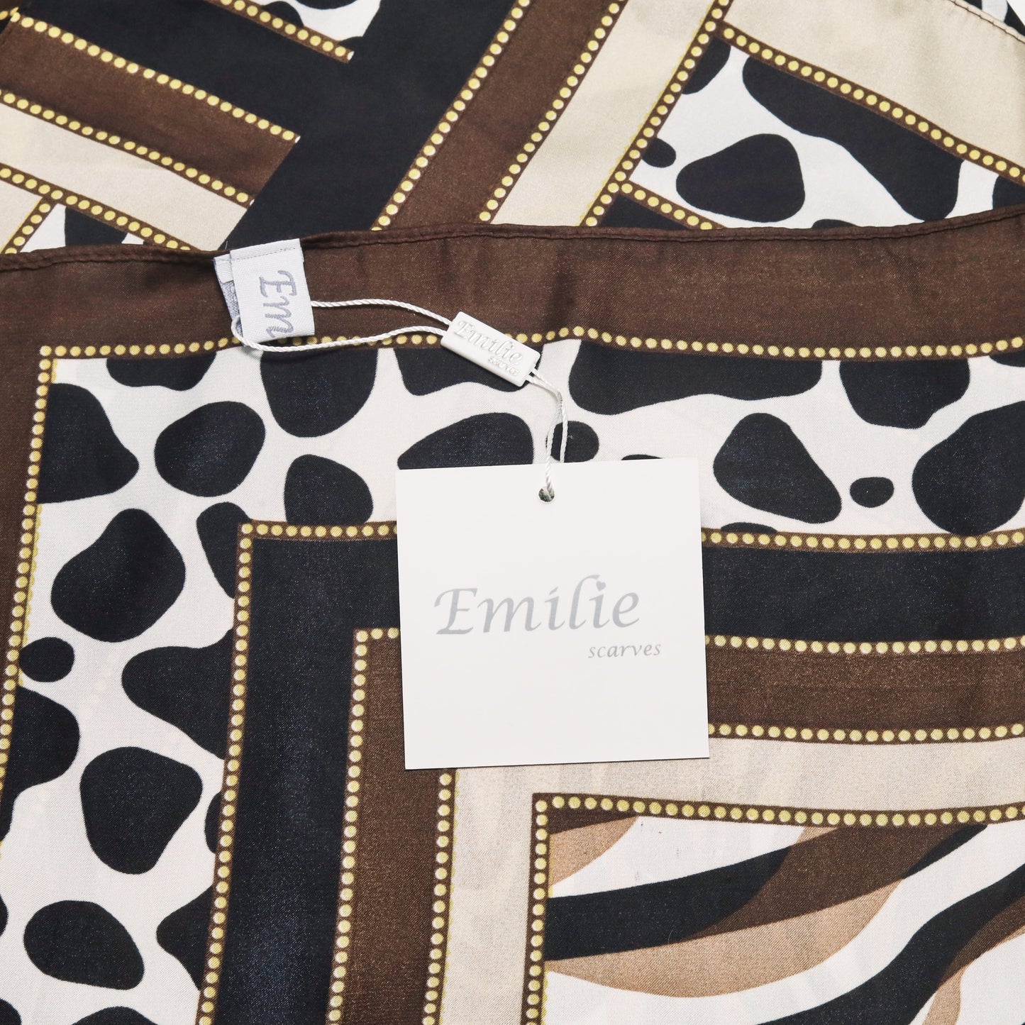 Scarf satin  brown  animal print  square 70 x 70 cm