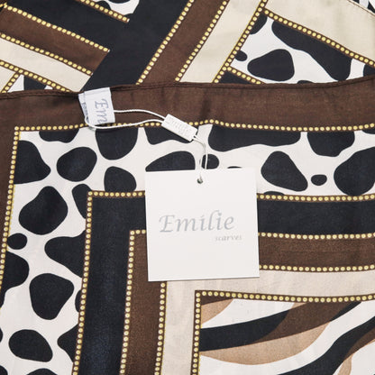Scarf satin  brown  animal print  square 70 x 70 cm