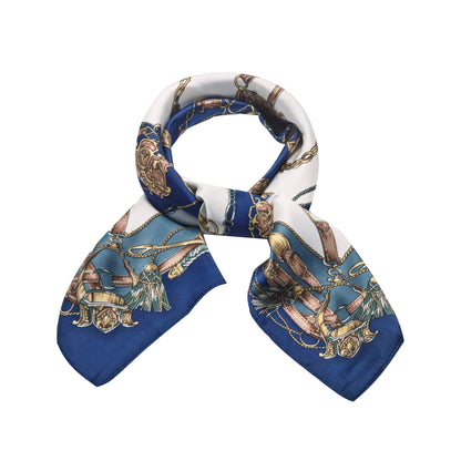 Scarf satin blue print square 70 x 70 cm