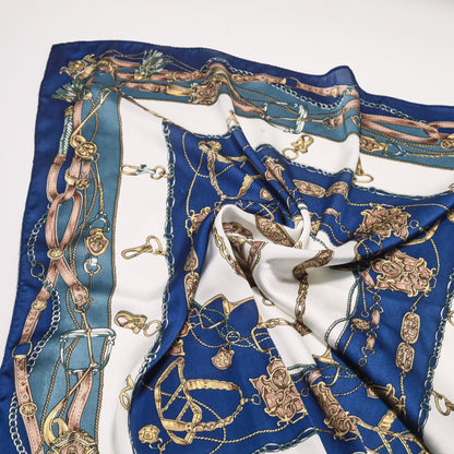 Scarf satin blue print square 70 x 70 cm