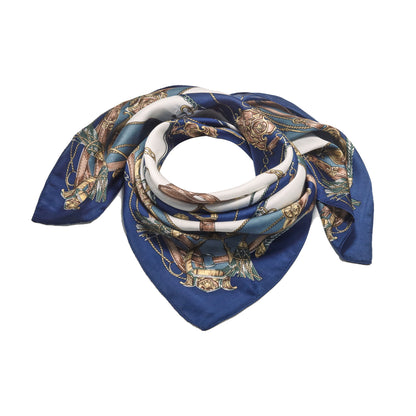 Scarf satin blue print square 70 x 70 cm