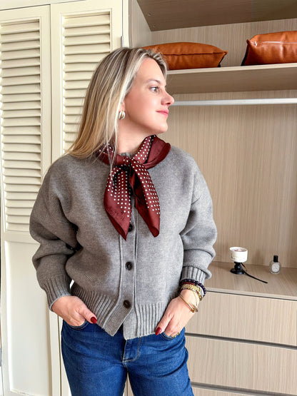 Scarf satin brown dot print square 70 x 70