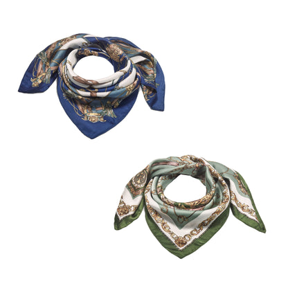 Scarf satin blue print square 70 x 70 cm