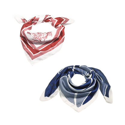 Scarf satin blue flower print  square 70 X 70 CM