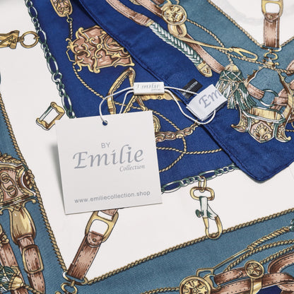 Scarf satin blue print square 70 x 70 cm