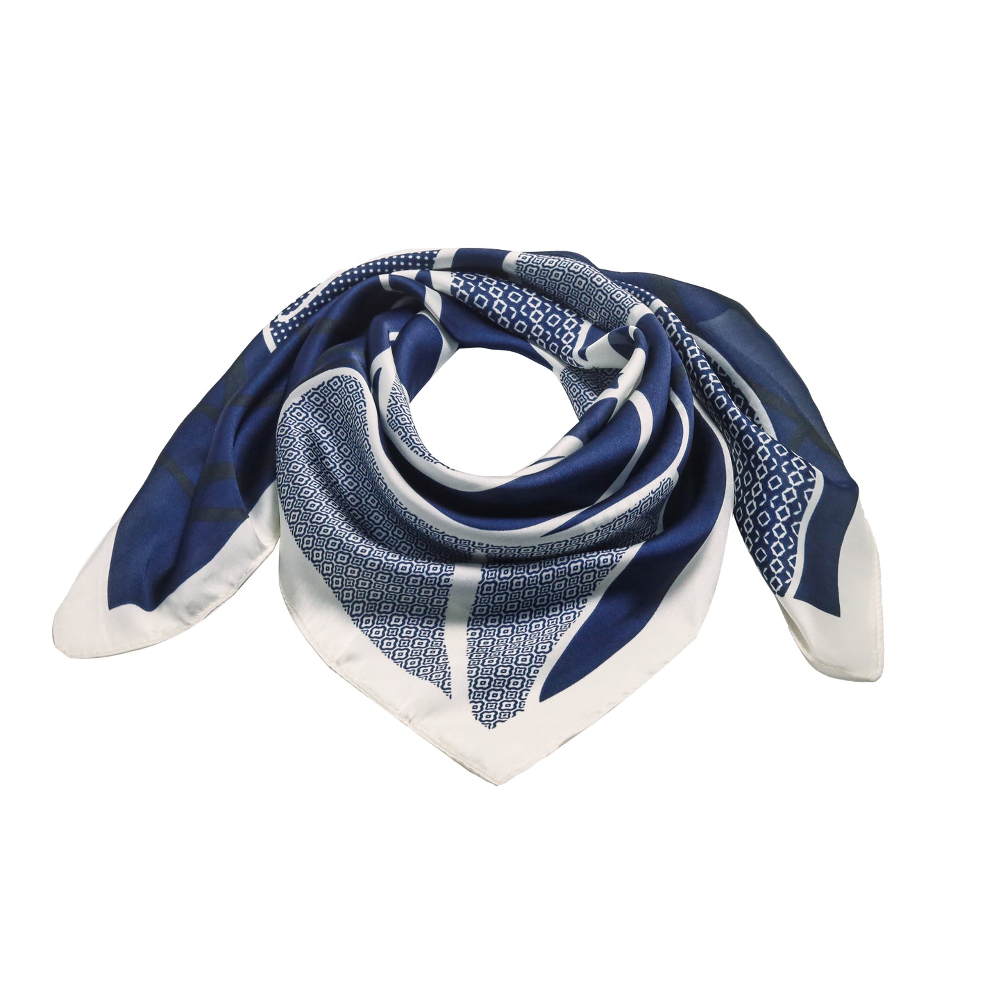 Scarf satin blue flower print  square 70 X 70 CM
