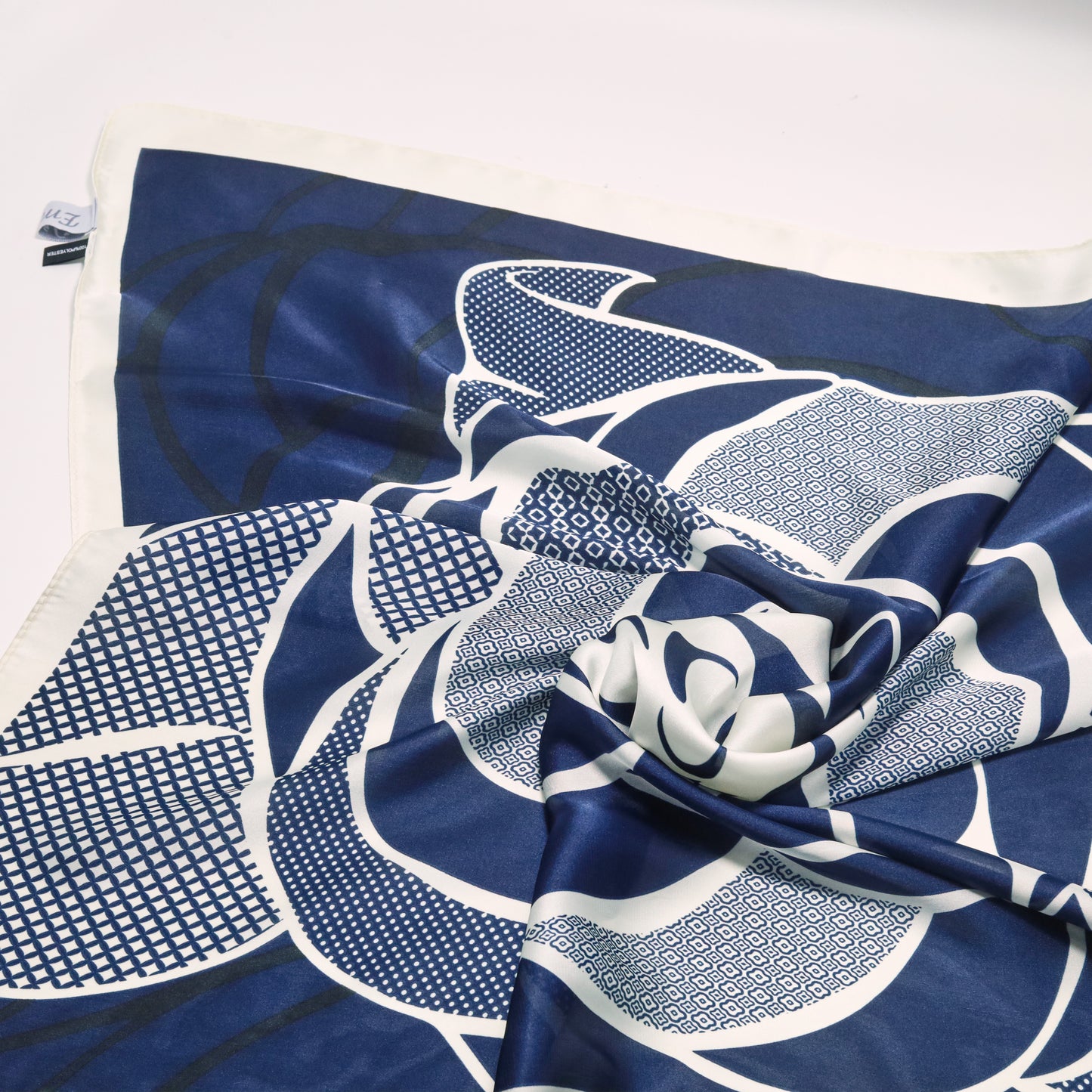 Scarf satin blue flower print  square 70 X 70 CM