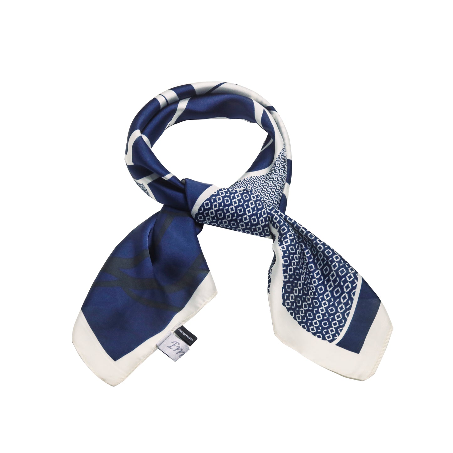 Scarf satin blue flower print  square 70 X 70 CM