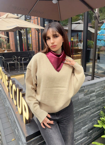 Square satin scarf wine red