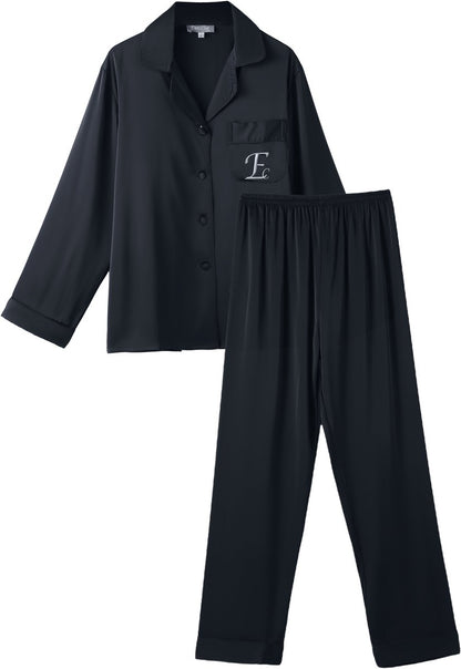 Pyjamas satin luxury trousers & shirt blue