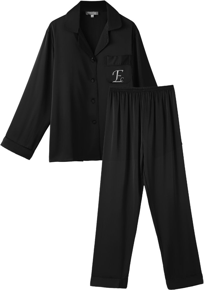 Pyjamas satin luxury trousers & shirt black