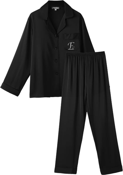 Pyjamas satin luxury trousers & shirt black