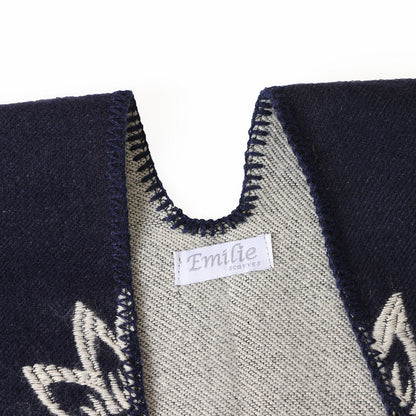Winter Poncho black flower print