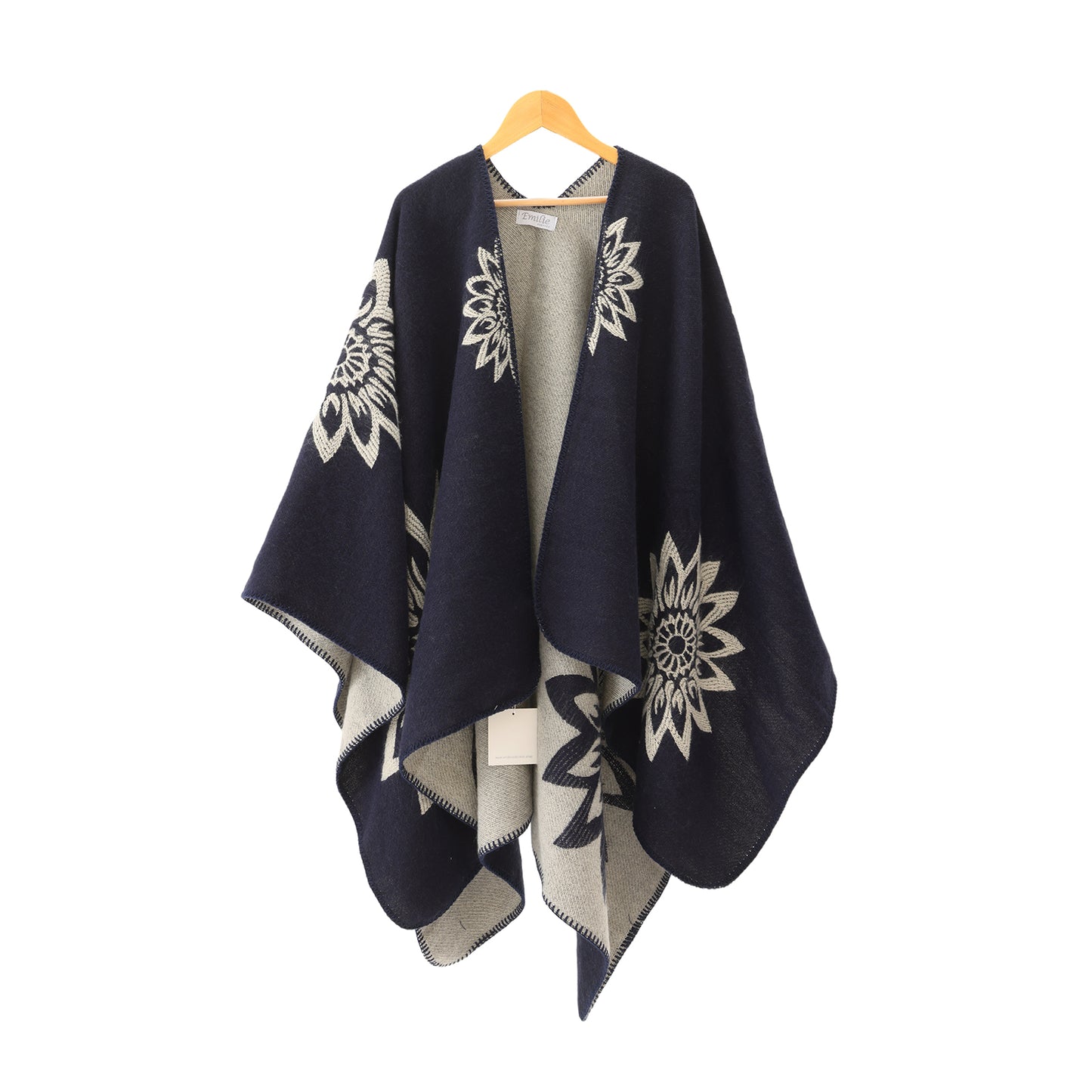 Winter Poncho black flower print