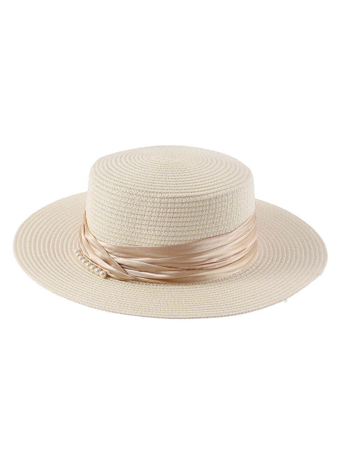 Hoed met pareldetails creme