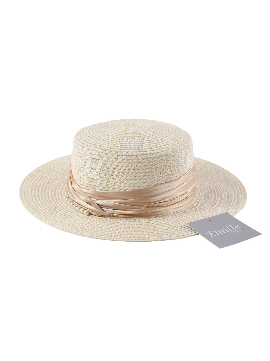 Hoed met pareldetails creme