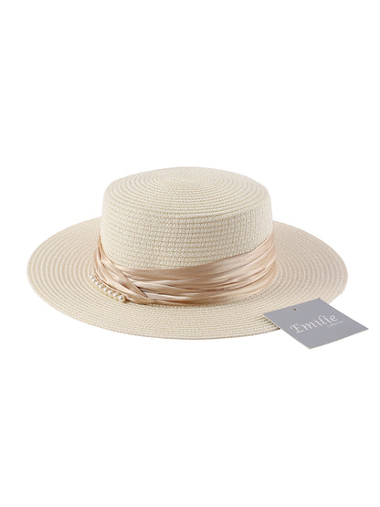 Hoed met pareldetails creme