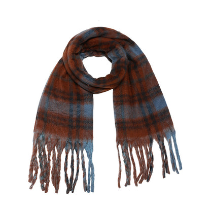 Two toned Checked print scarf blue