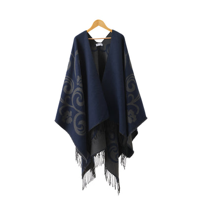 Winter Poncho navy blue