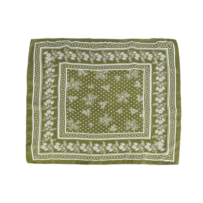 Scarf satin  olive green  print square 70 x 70 cm