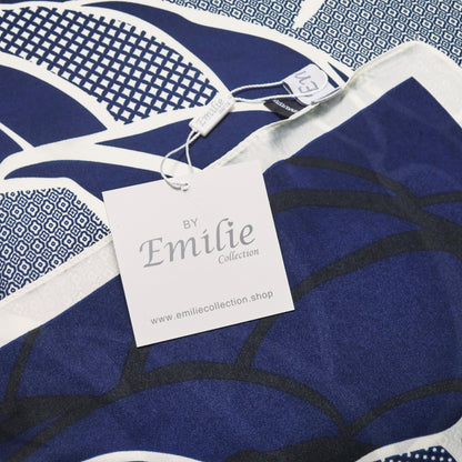 Scarf satin blue flower print  square 70 X 70 CM