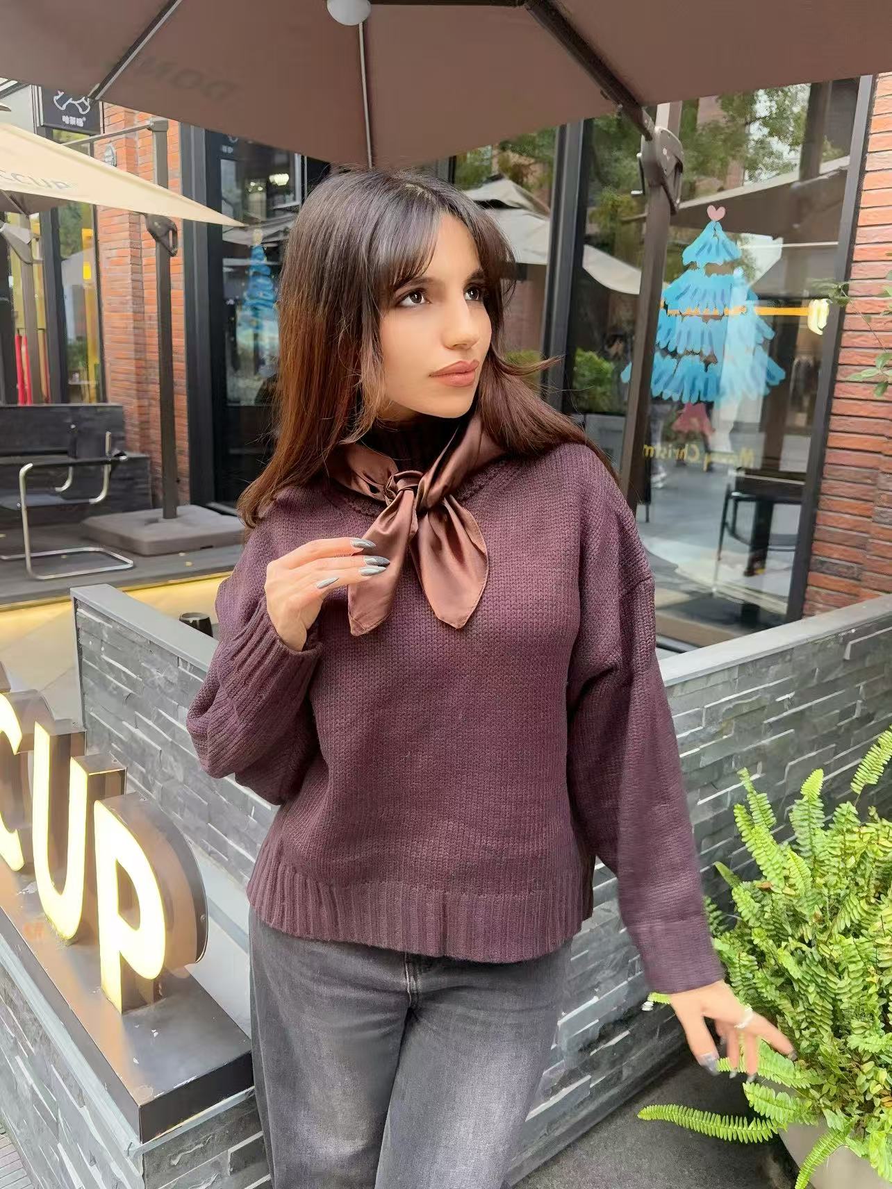 Square satin scarf wine red