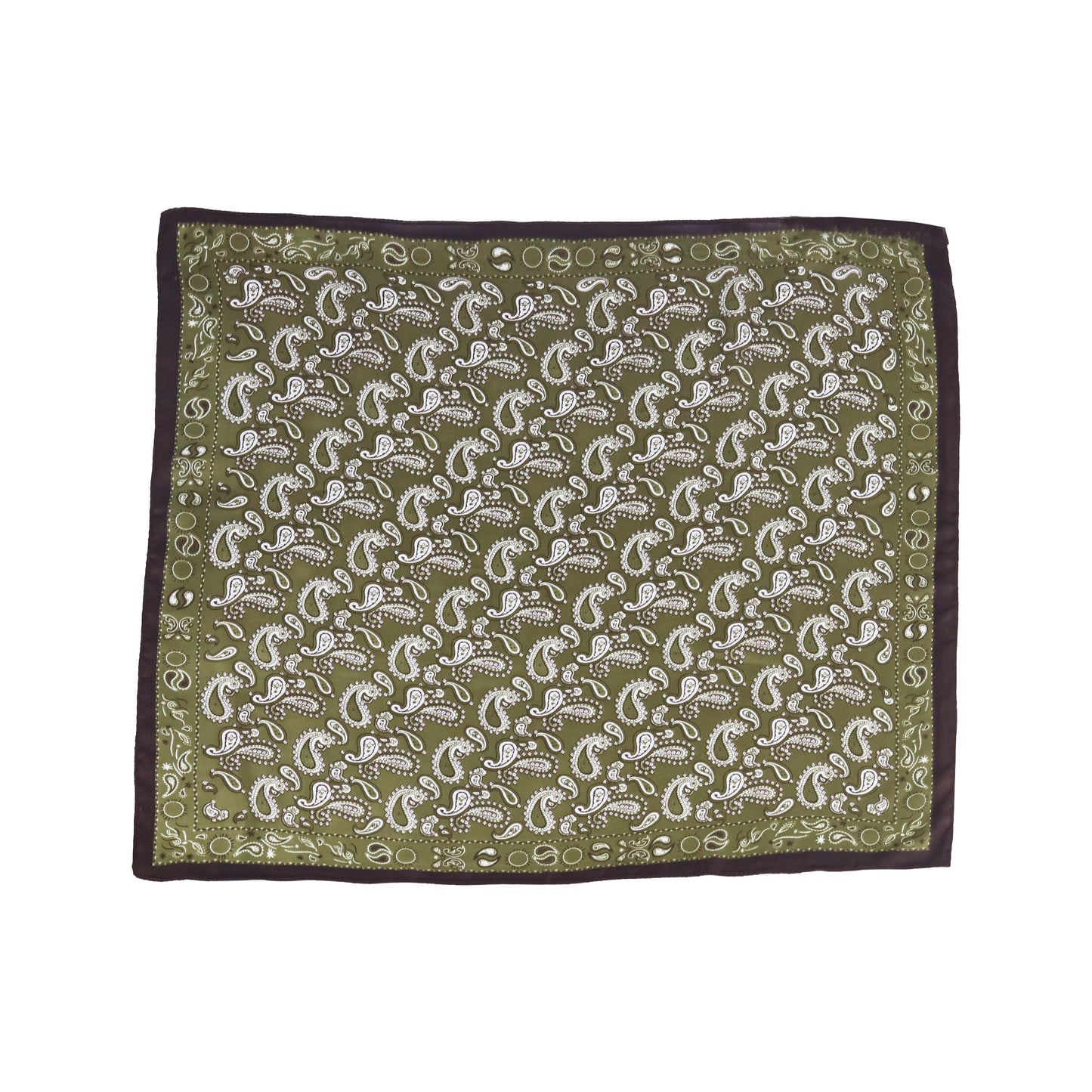 Scarf satin olive green print square 70 x 70 cm