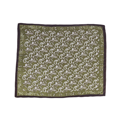 Scarf satin olive green print square 70 x 70 cm