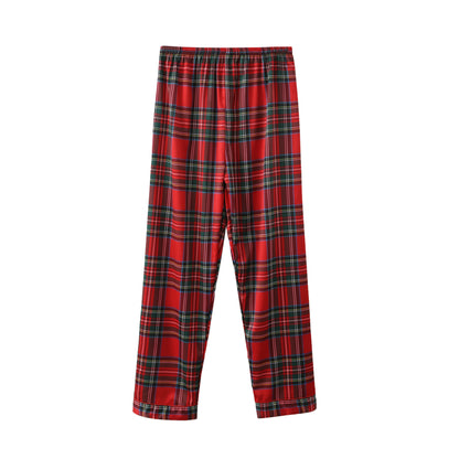 Long pyjama set checked red satin