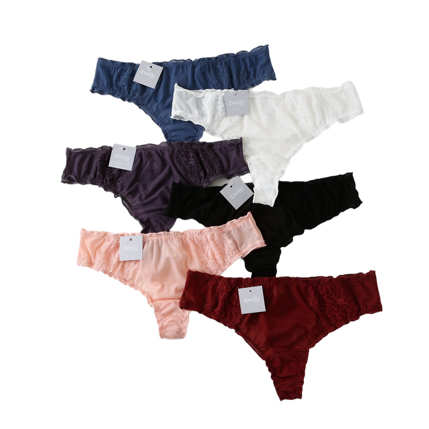 Multipack van 6 ruched kanten strings