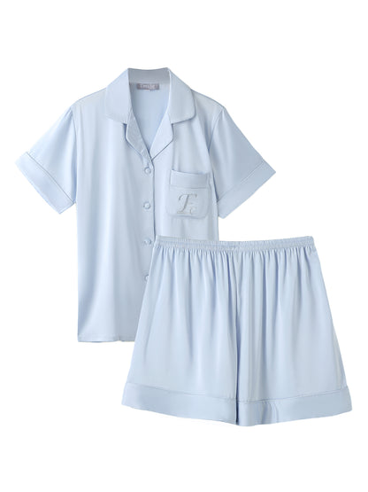 Satijnen Pyjamaset kort | Lichtblauw