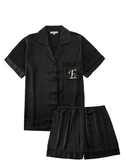 Satijnen Pyjamaset kort | Zwart