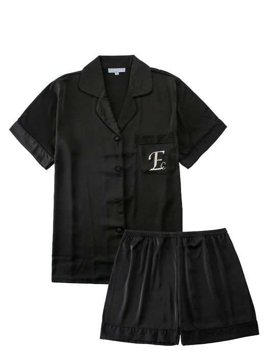 Satijnen Pyjamaset kort | Zwart