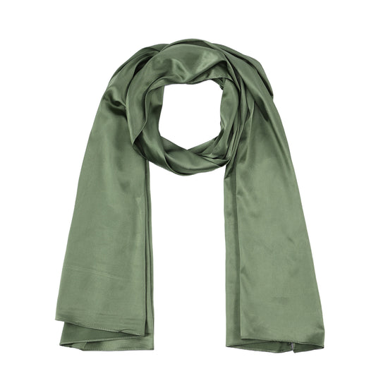 Scarf satin long olive green