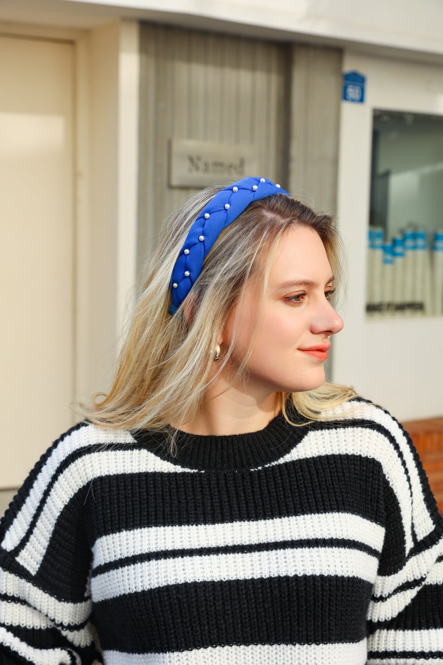 Haarband parels kobaltblauw