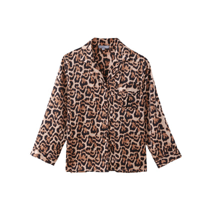 Pyjama  pyjamaset lang panterprint Satijn