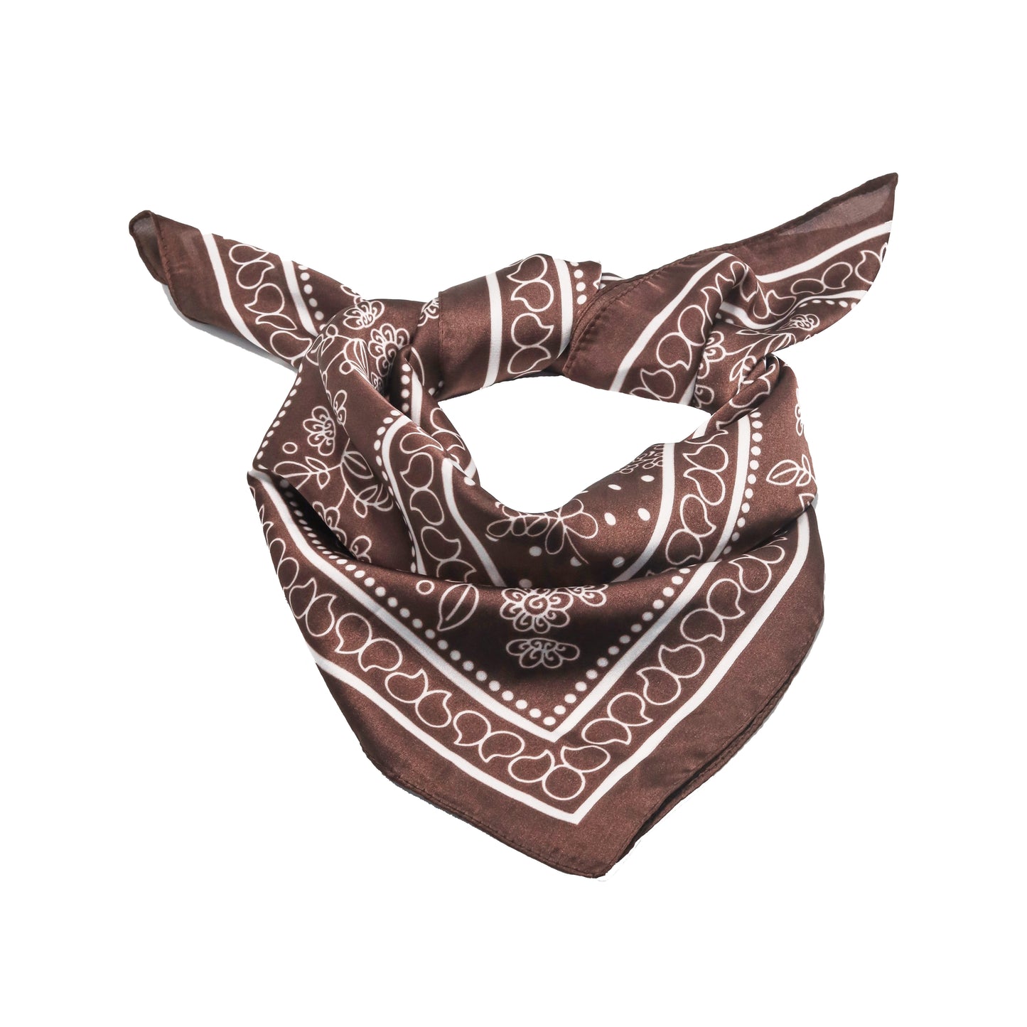 Scarf satin brown print square 70 x 70 cm