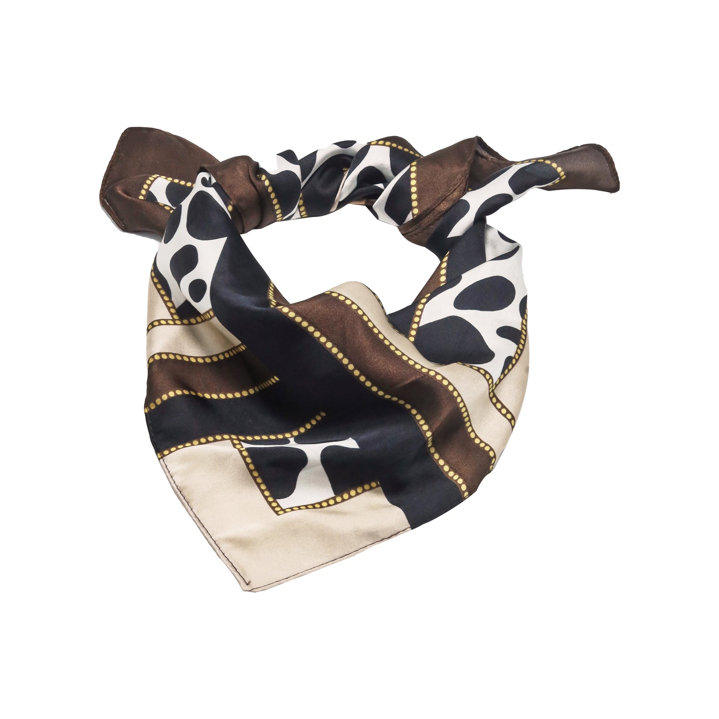 Scarf satin  brown  animal print  square 70 x 70 cm