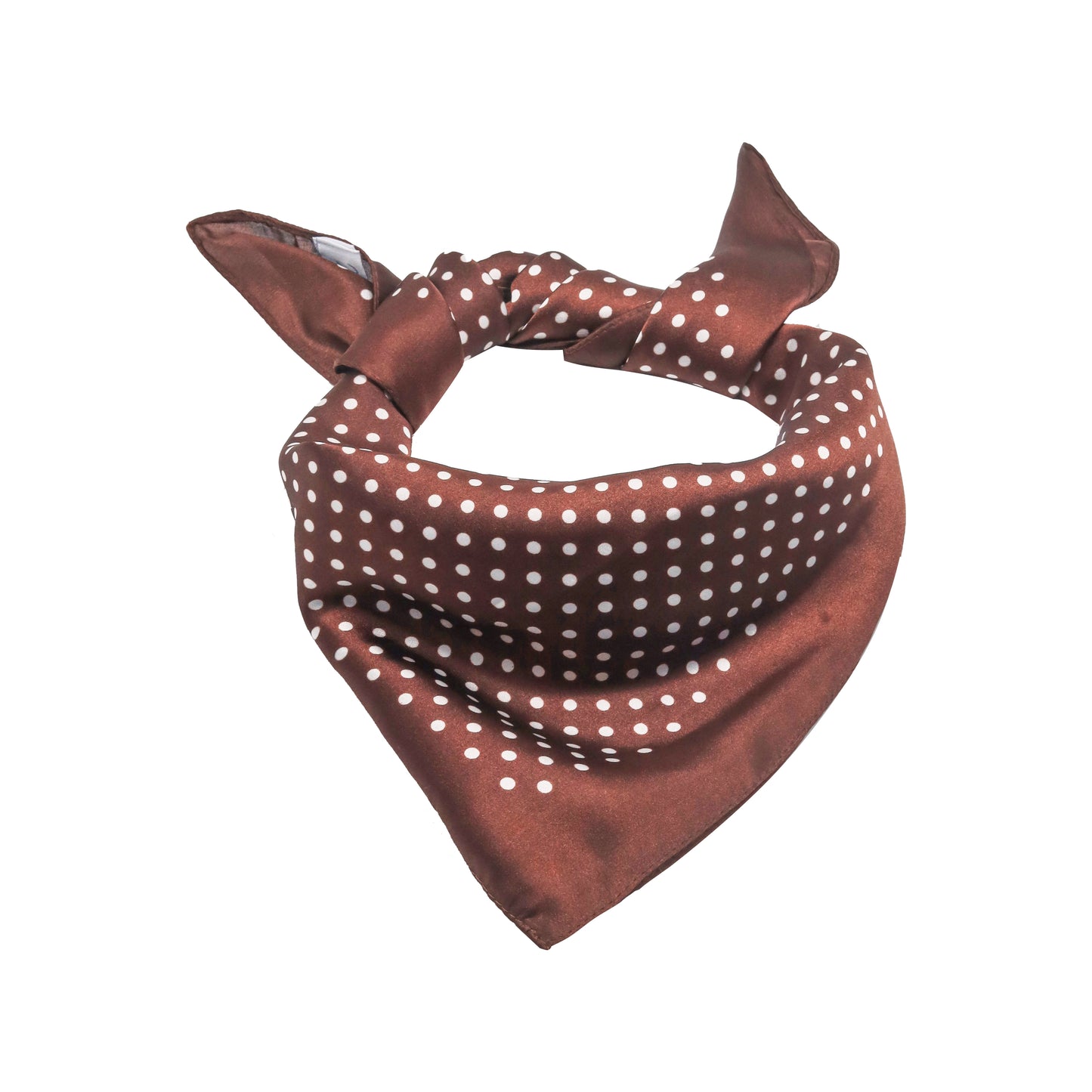 Scarf satin brown dot print square 70 x 70