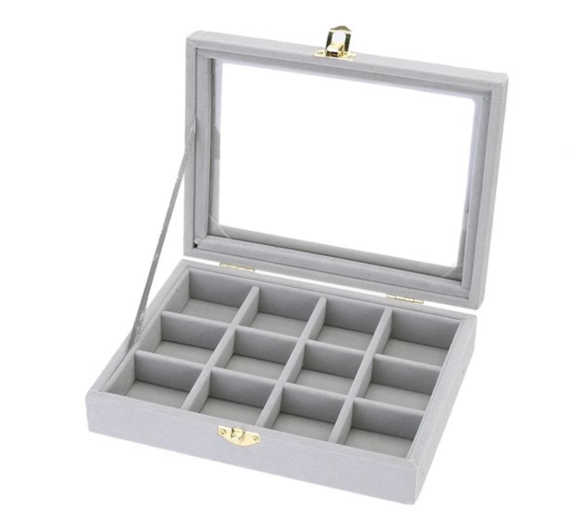 Jewelry box compartments gray