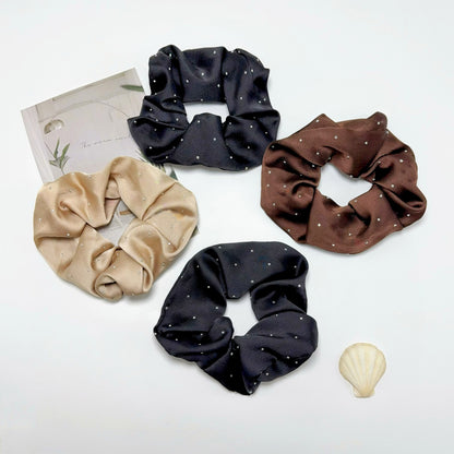 Scrunchie satin glitter rhinestones black brown beige set of 4