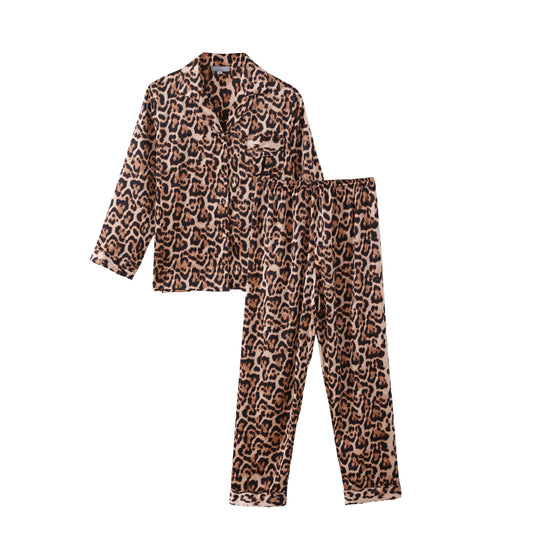 Pyjama  pyjamaset lang panterprint Satijn
