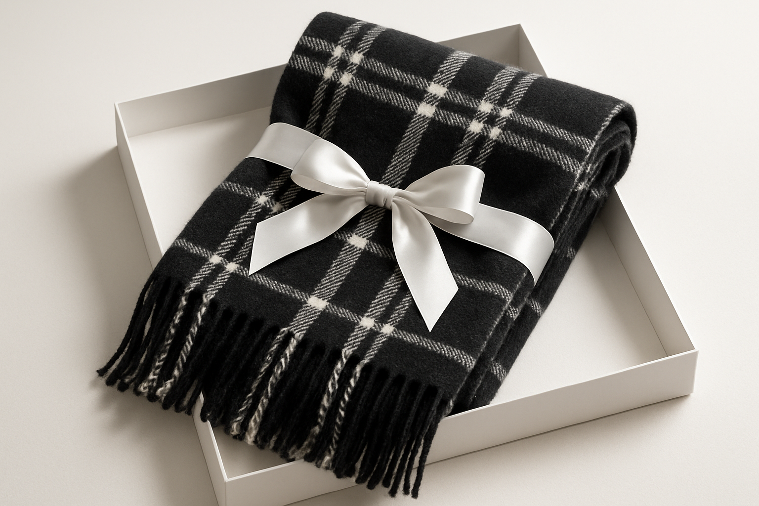 tartan sjaal cadeau in zwart wit